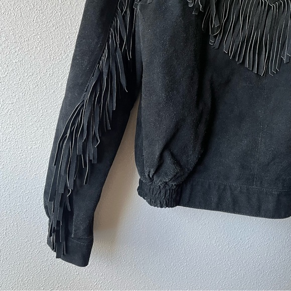 Wilson Black Bomber Jacket with Fringe Details - Picture 8 of 14
